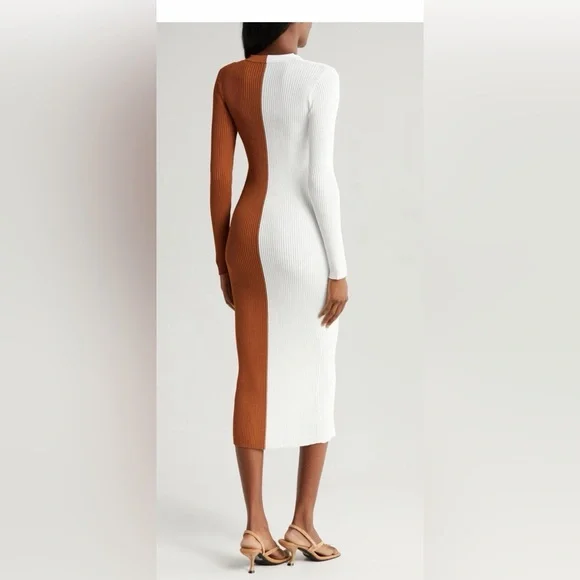 STAUD Two-Tone White and Brown sweaterDress